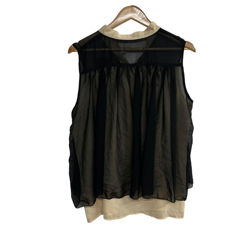 Romantic Victorian Sheer Sleeveless Blouse XL Black Beige Dark Soft Goth VTG - Picture 3 of 4